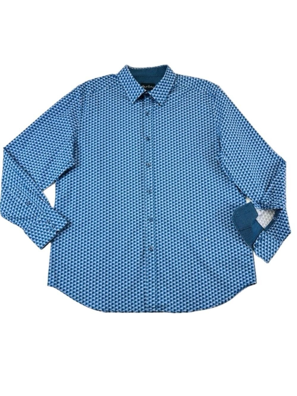 Robert Graham blue long sleeve shirt Mens Large 3D cube print stretch cotton